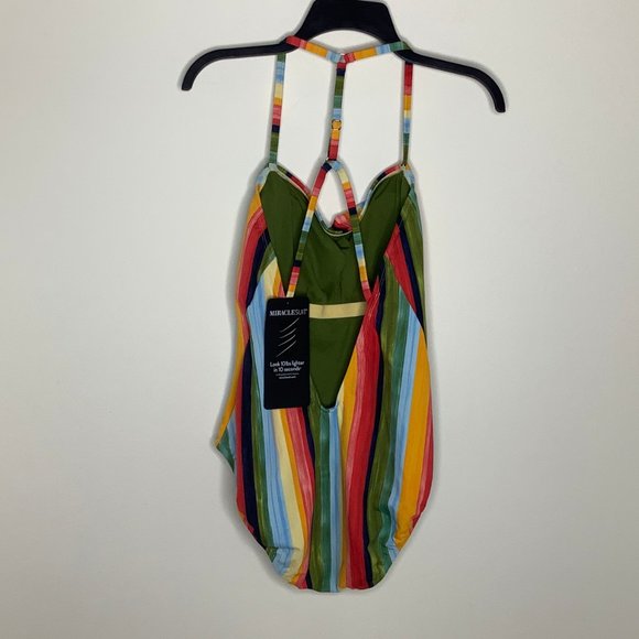 ❌SOLD❌ Miraclesuit Rainbow Pride Stripe Swimsuit Bathing Suit Monokini L NEW - Picture 6 of 10